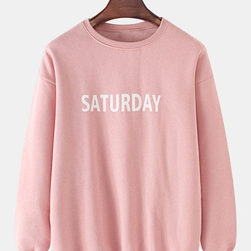 Mens Cotton Simple Letter Print Pullover Long Sleeve Drop Shoulder Sweatshirts