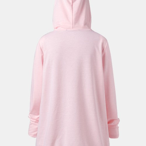 Women Printing Long Sleeve Snood Turtleneck Casual Hoodies With Pouch Pocket