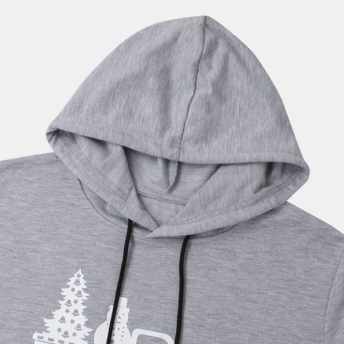 Women Christmas Printed Drop Shoulder Long Sleeve Hoodies With Pocket