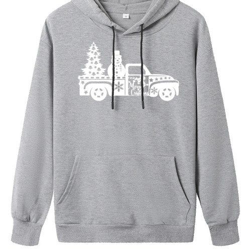 Women Christmas Printed Drop Shoulder Long Sleeve Hoodies With Pocket