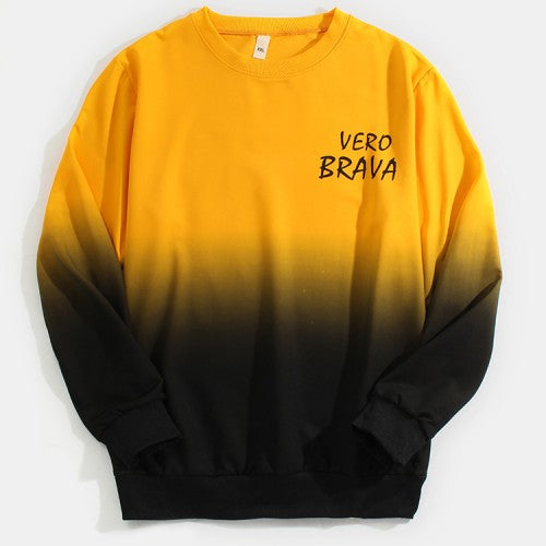 Mens Letter Print Ombre Pullover Long Sleeve Casual Sweatshirts