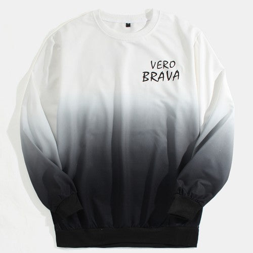 Mens Letter Print Ombre Pullover Long Sleeve Casual Sweatshirts