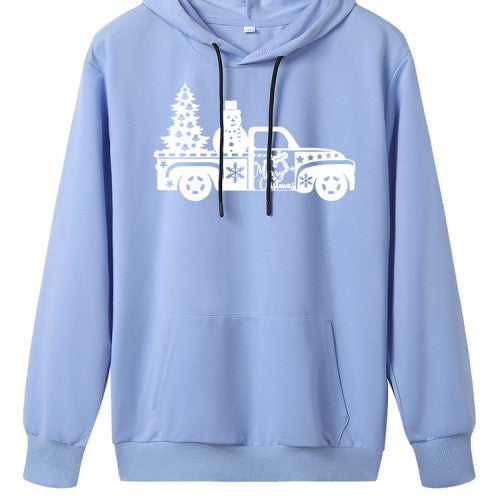 Women Christmas Printed Drop Shoulder Long Sleeve Hoodies With Pocket