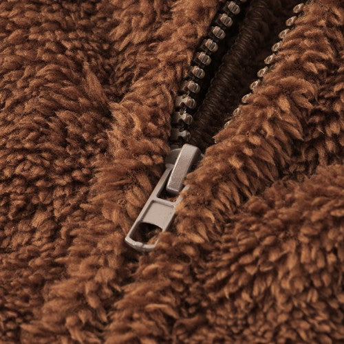 Women Fluffy Plush Zipper Cute Hooded Home Long Sleeve Warm Sleepwear Jumpsuits