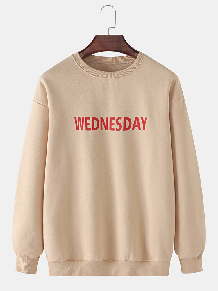 Mens Cotton Simple Letter Print Pullover Long Sleeve Drop Shoulder Sweatshirts