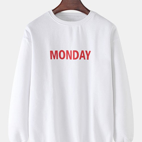 Mens Cotton Simple Letter Print Pullover Long Sleeve Drop Shoulder Sweatshirts