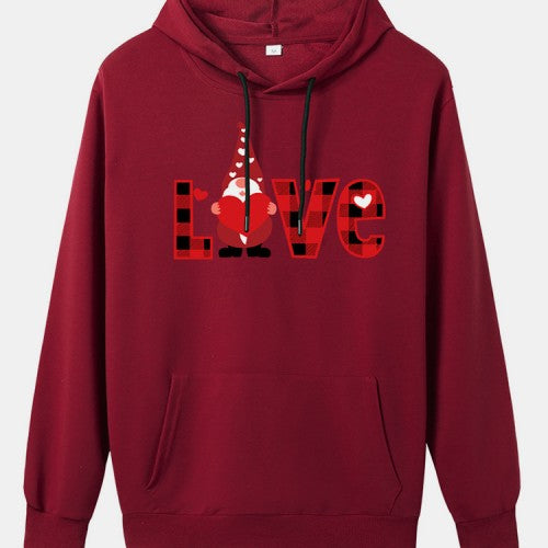 Christmas Women Plaid LOVE Letter Print Long Sleeve Drawstring Hoodies