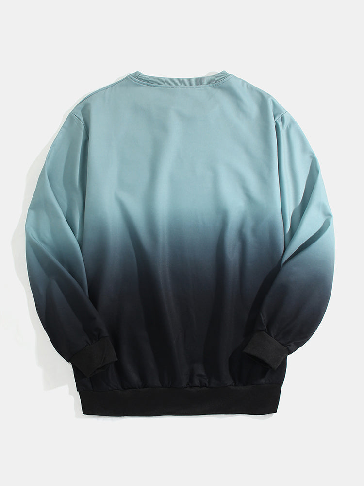 Mens Letter Print Ombre Pullover Long Sleeve Casual Sweatshirts