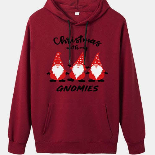 Christmas Women Cartoon Santa Claus Print Long Sleeve Drawstring Hoodies