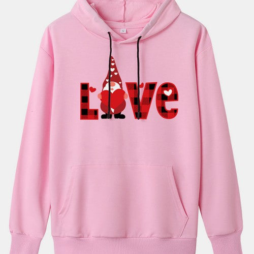 Christmas Women Plaid LOVE Letter Print Long Sleeve Drawstring Hoodies