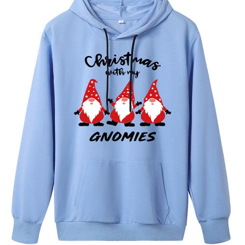 Christmas Women Cartoon Santa Claus Print Long Sleeve Drawstring Hoodies