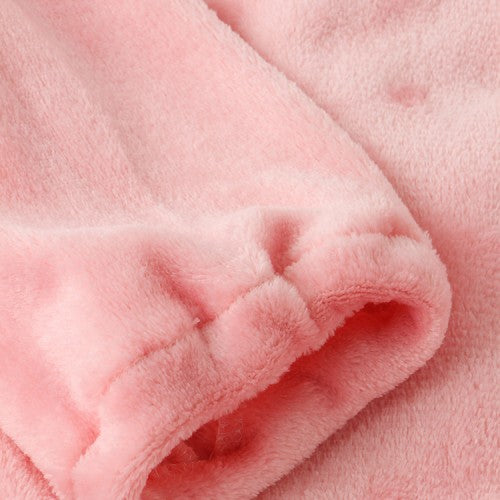 Women Flannel Eye Embroidery Hooded Zipper Front Elastic Waist Long Sleeve Home Pink Jumpsuits