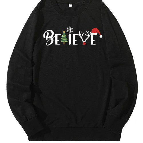 Women Christmas Style Letter Print Long Sleeve Pullover Sweatshirts