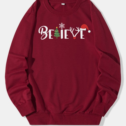 Women Christmas Style Letter Print Long Sleeve Pullover Sweatshirts