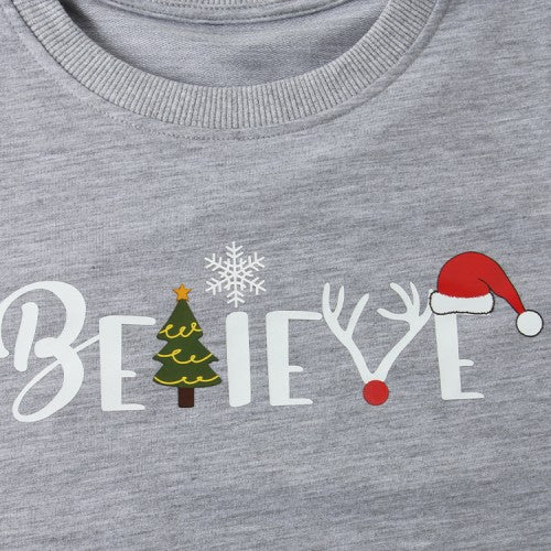 Women Christmas Style Letter Print Long Sleeve Pullover Sweatshirts