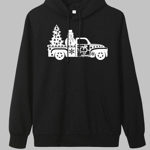 Women Christmas Printed Drop Shoulder Long Sleeve Hoodies With Pocket