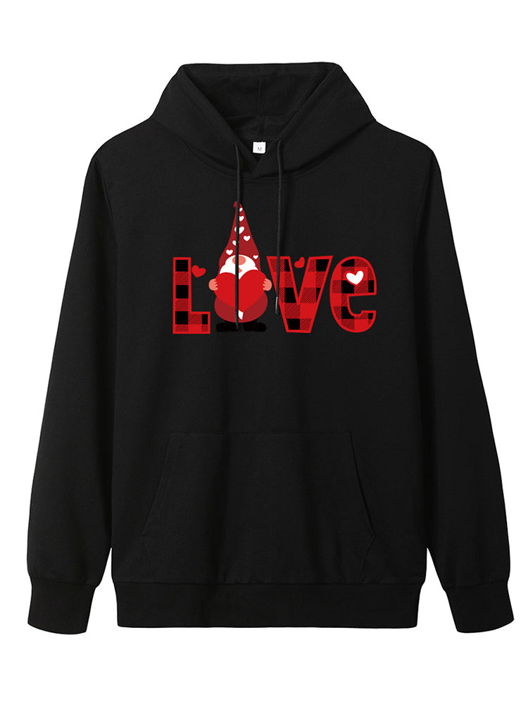 Christmas Women Plaid LOVE Letter Print Long Sleeve Drawstring Hoodies