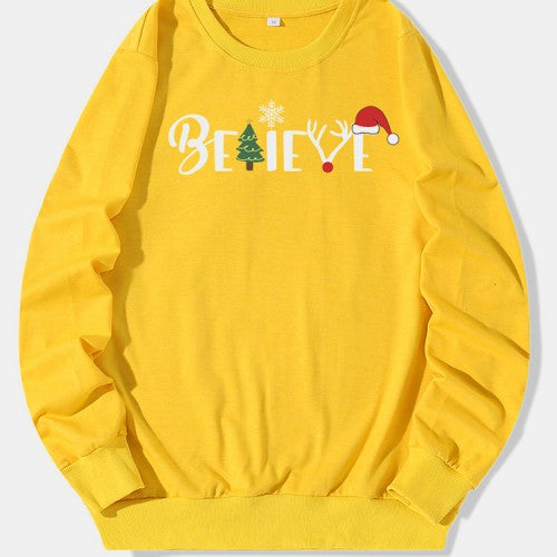 Women Christmas Style Letter Print Long Sleeve Pullover Sweatshirts