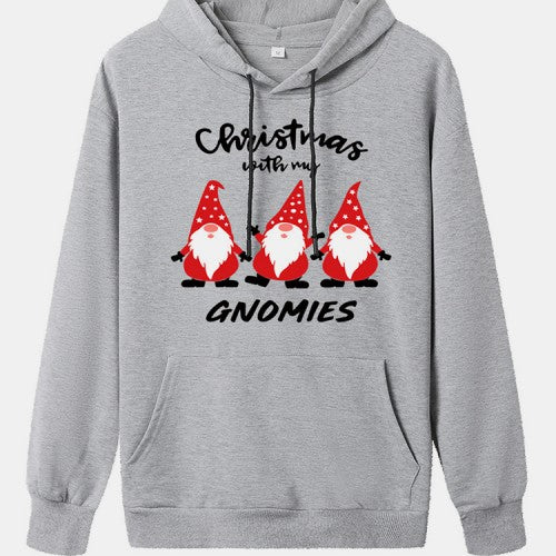 Christmas Women Cartoon Santa Claus Print Long Sleeve Drawstring Hoodies