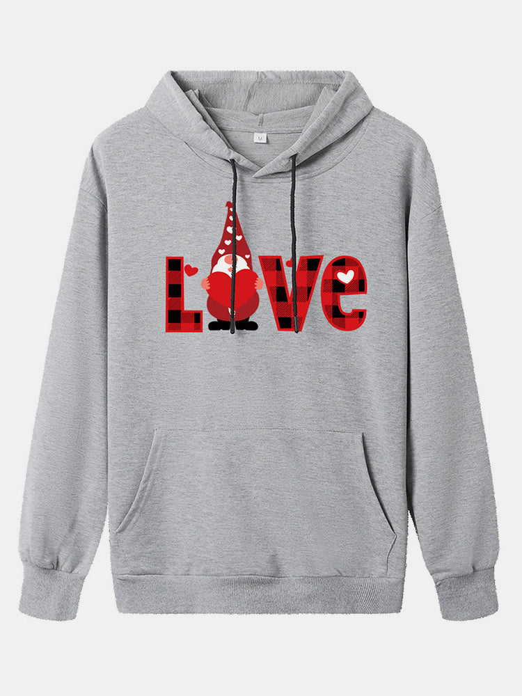 Christmas Women Plaid LOVE Letter Print Long Sleeve Drawstring Hoodies