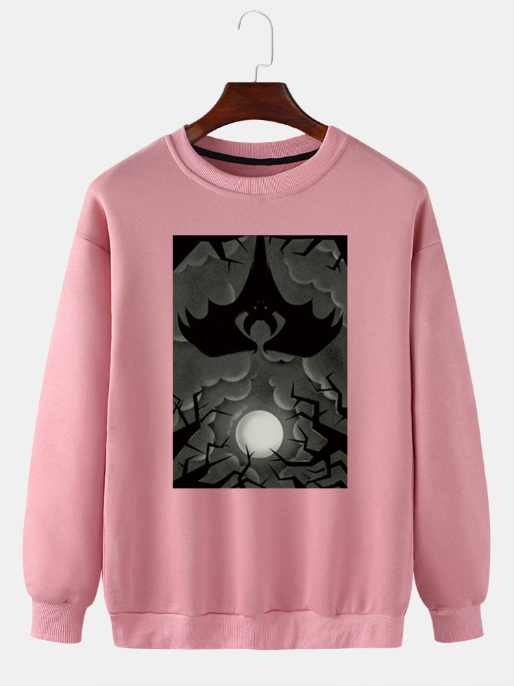 Mens Halloween Style Landscape Print Cotton Pullover Round Neck Long Sleeve Sweatshirts