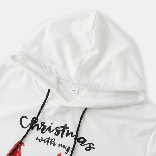 Christmas Women Cartoon Santa Claus Print Long Sleeve Drawstring Hoodies