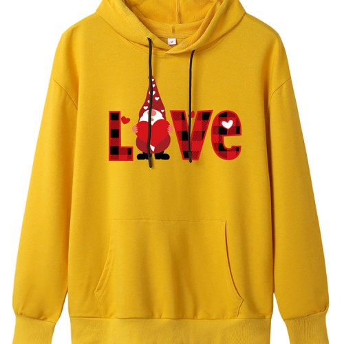 Christmas Women Plaid LOVE Letter Print Long Sleeve Drawstring Hoodies