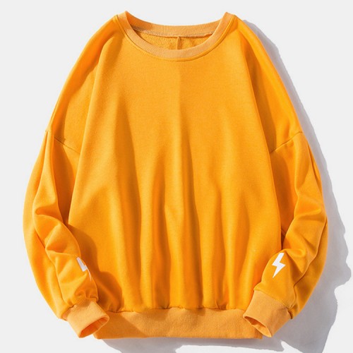 Cotton Women Side Lightning Print Pullover Long Sleeve Simple Drop Shoulder Sweatshirts