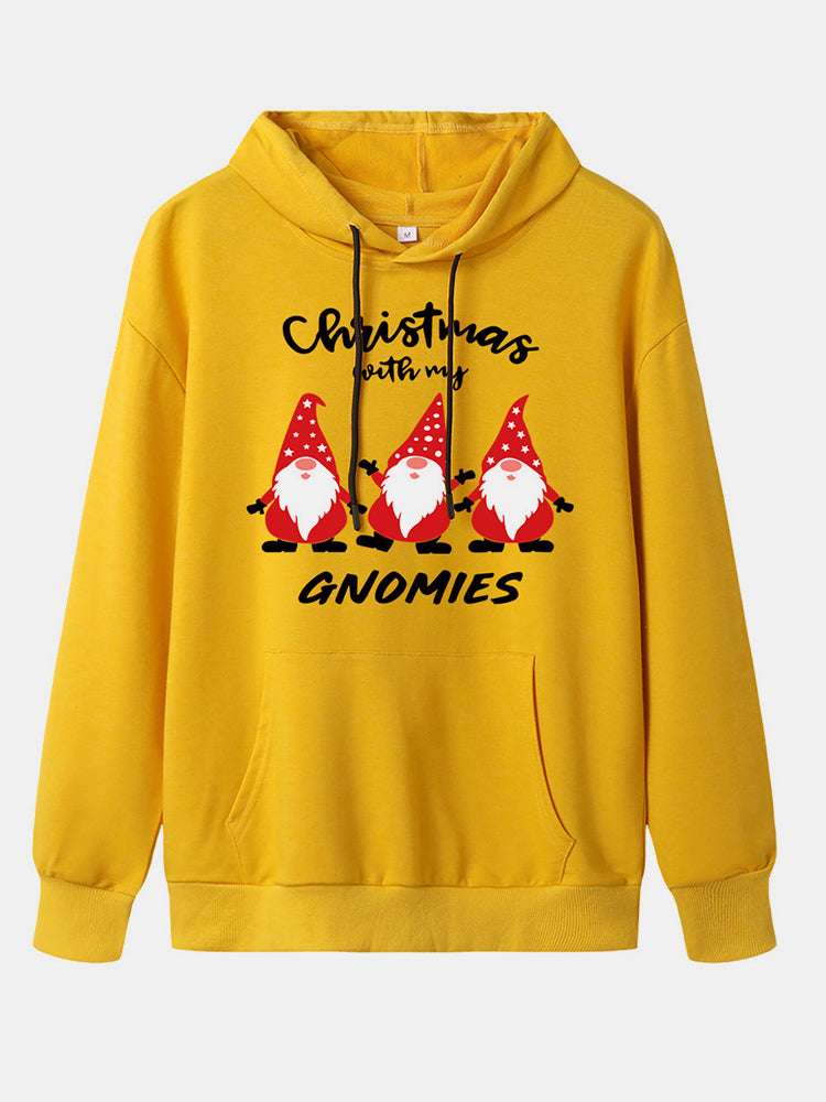 Christmas Women Cartoon Santa Claus Print Long Sleeve Drawstring Hoodies