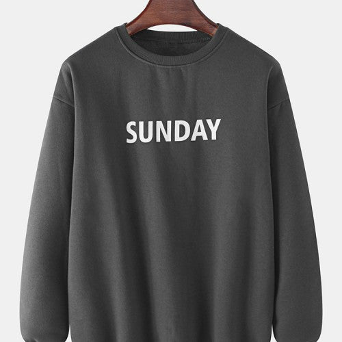 Mens Cotton Simple Letter Print Pullover Long Sleeve Drop Shoulder Sweatshirts