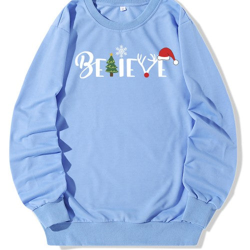 Women Christmas Style Letter Print Long Sleeve Pullover Sweatshirts