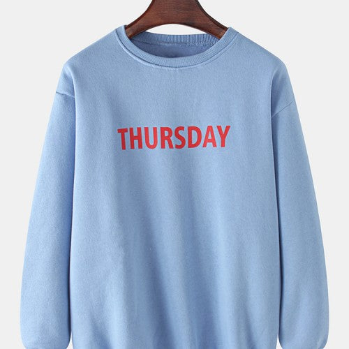 Mens Cotton Simple Letter Print Pullover Long Sleeve Drop Shoulder Sweatshirts