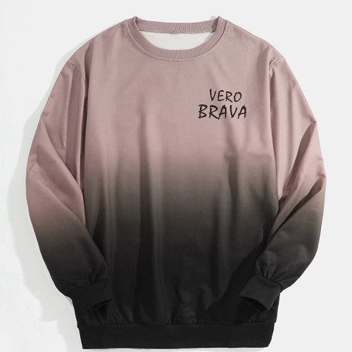 Mens Letter Print Ombre Pullover Long Sleeve Casual Sweatshirts