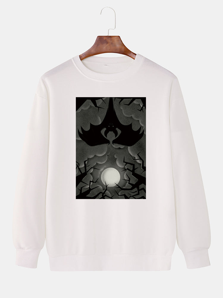 Mens Halloween Style Landscape Print Cotton Pullover Round Neck Long Sleeve Sweatshirts