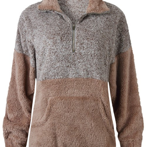 Women Colorblock Plush Warm Plus Size Hoodie With Kangaroo Pocket