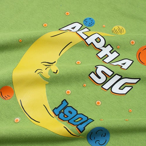 Mens Cotton Cartoon Moon & Letter Print Drop Shoulder Pullover Casual Sweatshirts