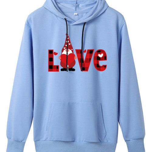 Christmas Women Plaid LOVE Letter Print Long Sleeve Drawstring Hoodies